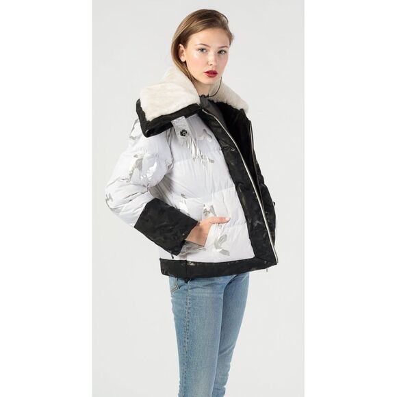 Biannual Camp Puffer Coat Womens S White Faux Fur Collar Gorpcore Winter Ski‎ - Picture 2 of 15